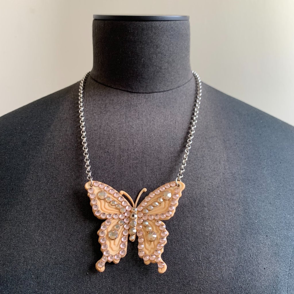 Tarina Tarantino Cream Crystal Vintage Butterfly Necklace